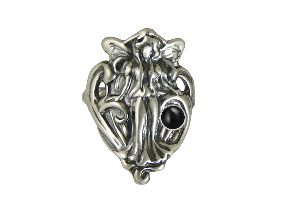 Sterling Silver Queen Mab Fairy Ring With Black Onyx Size 10